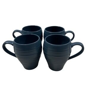 Mikasa Swirl Blue Stoneware Mugs Set of 4 Navy Blue Ribbed Matte 16oz Coffee Tea